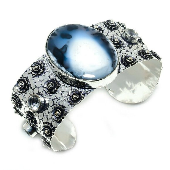 Hand Crafted Jewelry - Opal bracelet, dendritic opal, 925 silver, cuff opal bracelet